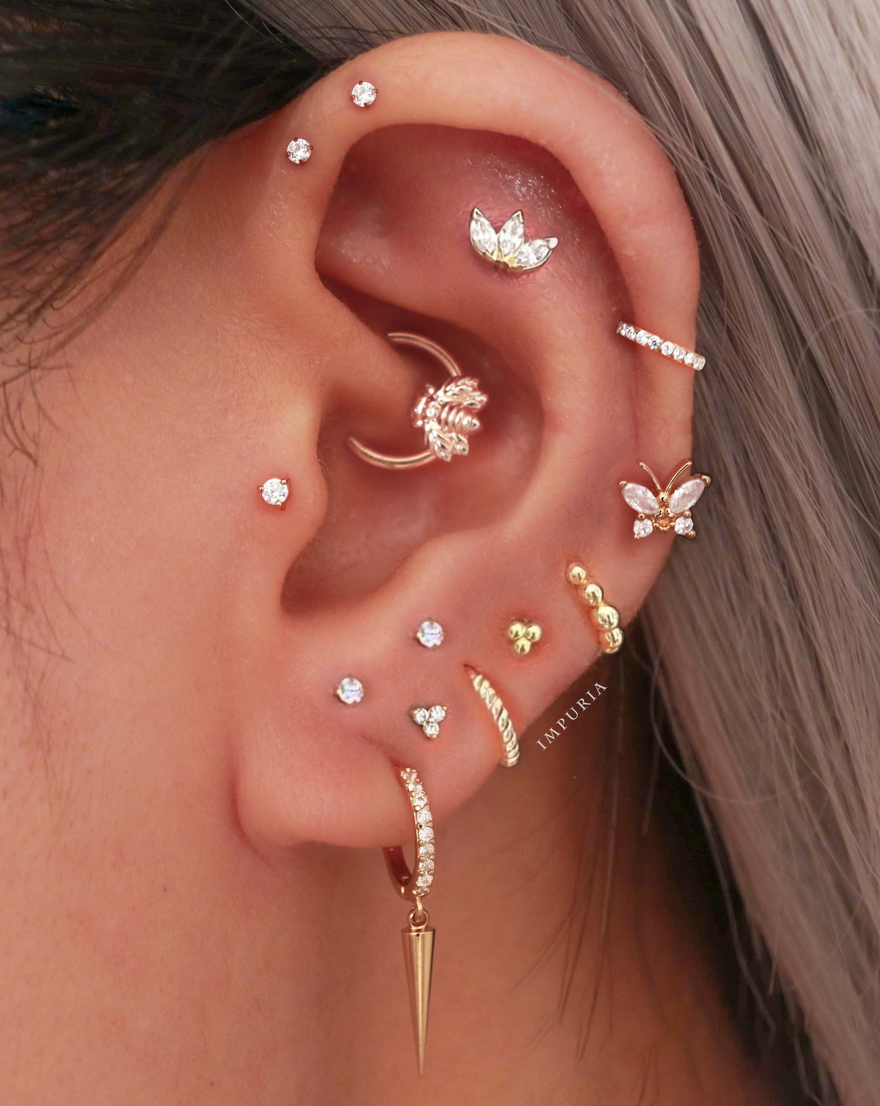 Simple Multiple Ear Piercing Curation Ideas for Women Trinity Beaded Stainless Steel Cartilage Earring Stud - www.Impuria.com #earpiercings