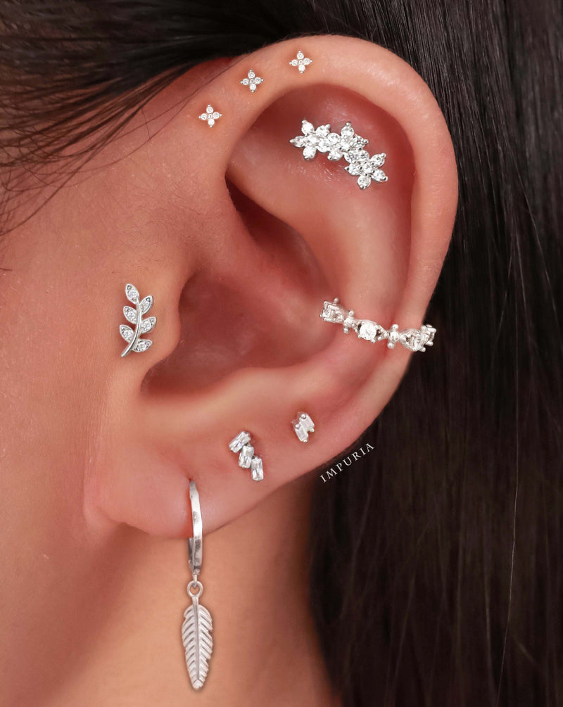 Cute multiple ear piercing curation ideas for women - triple baguette cartilage helix lobe tragus earring stud - www.Impuria.com