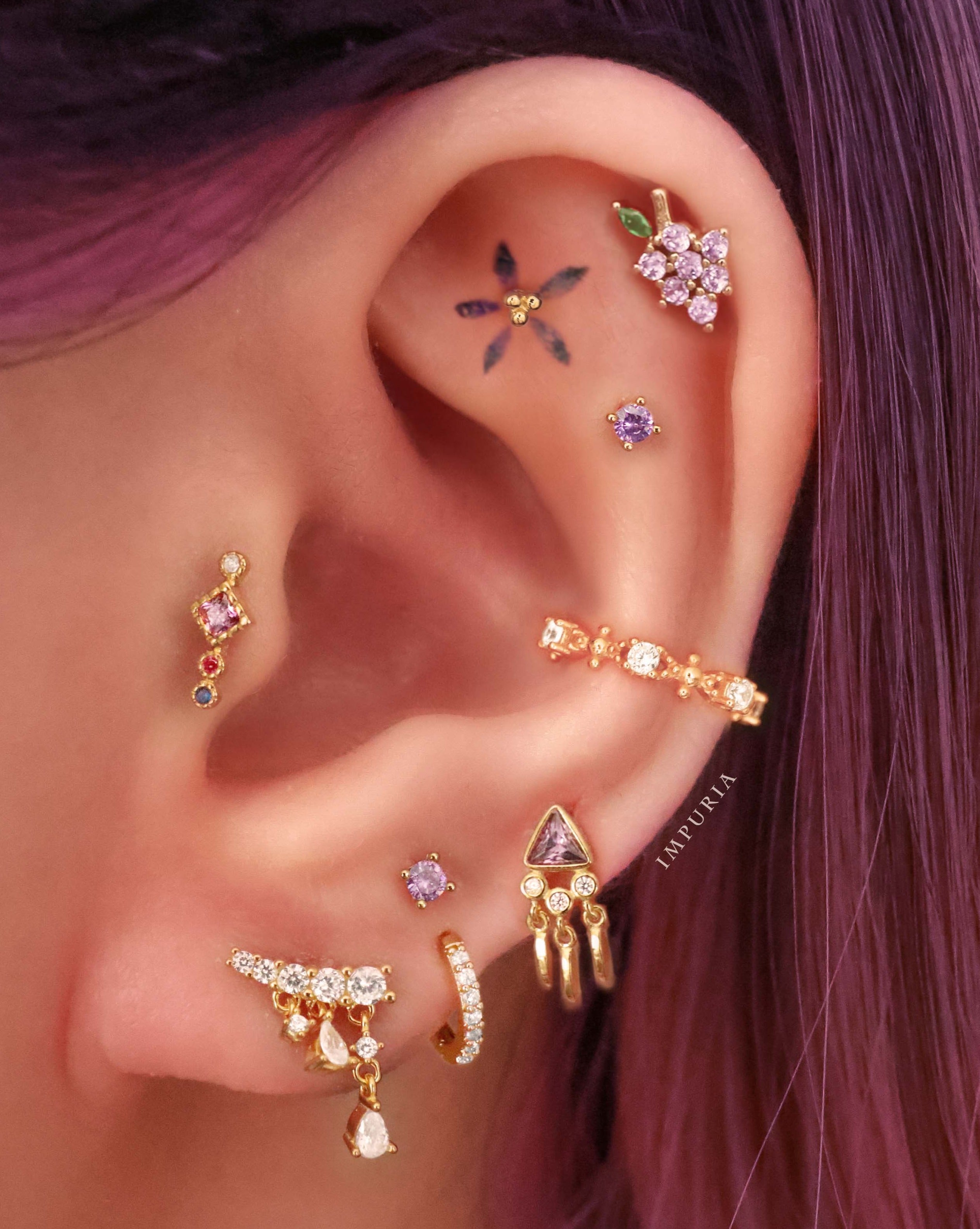Trinity Polished Triple Ball Milgrain Ear Piercing Stud