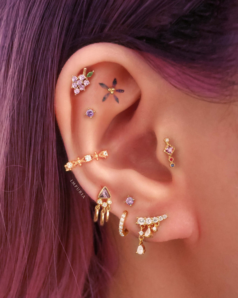 Lavender Grape Crystal Ear Piercing Earring Stud Set