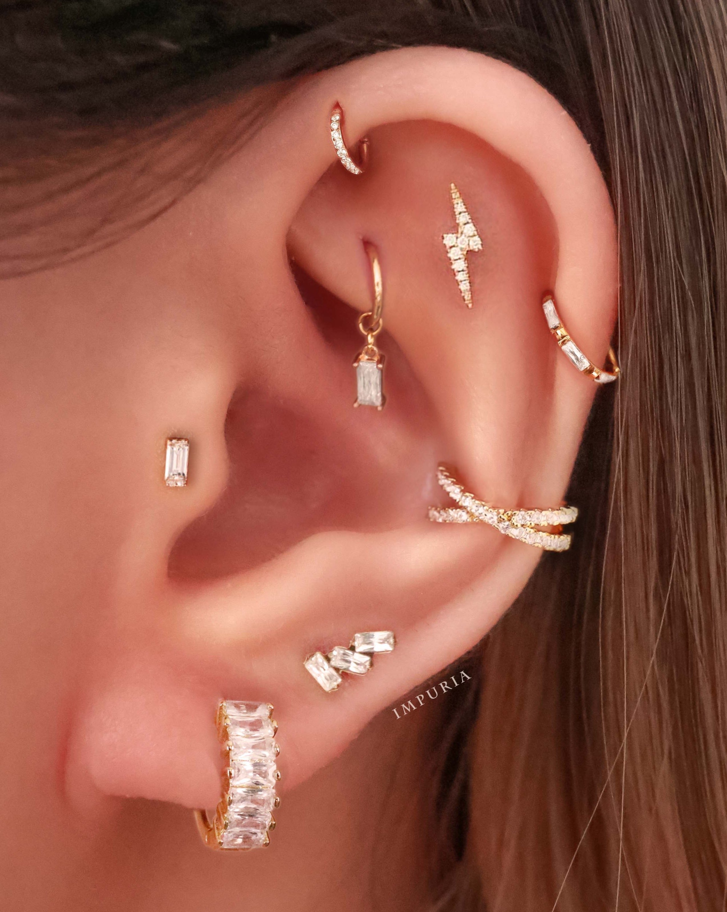 Simple Square Baguette Cartilage Earring Stud Multiple Simple Ear Piercing Curation Ideas for Women - www.Impuria.com #earpiercings