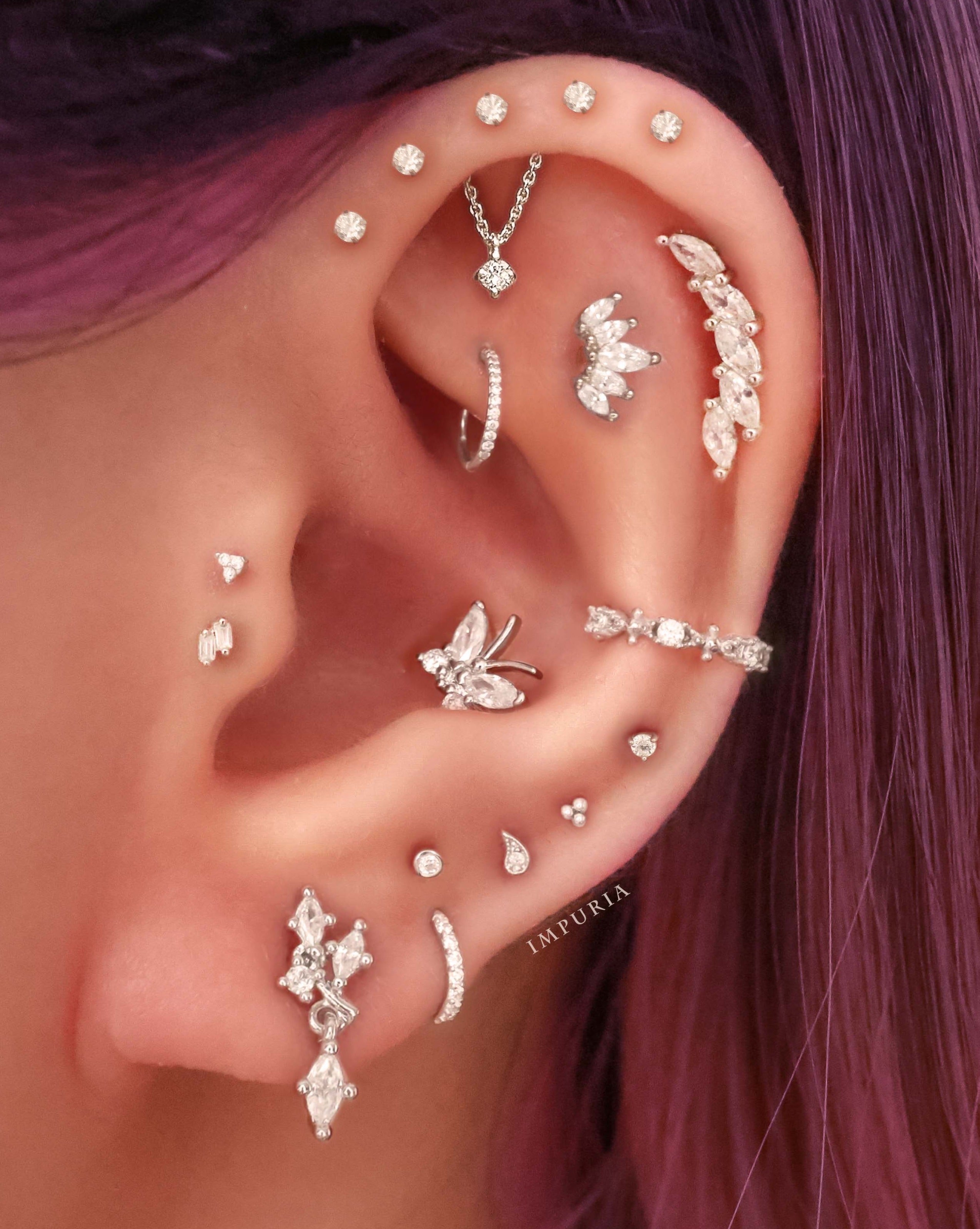 Cute Multiple Ear Piercing Curation Ideas for Women Silver Cartilage Earring Trinity Beaded - www.Impuria.com #earpiercings