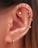 Celestial Star Multiple Ear Piercing Ideas - 14K Gold Bezel Earring Stud for Cartilage Helix Tragus Ear Lobe - www.Impuria.com