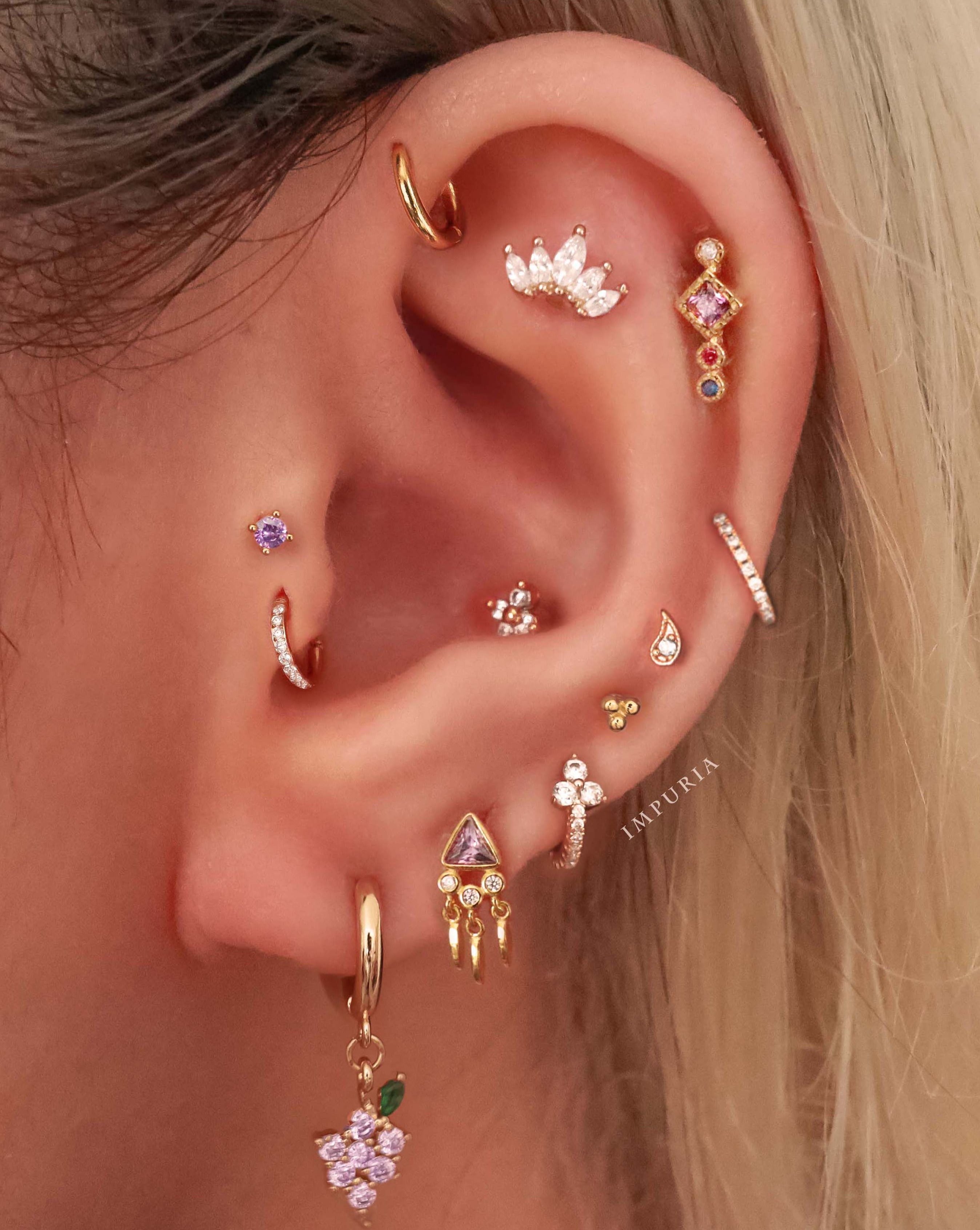 Crystal Lotus Hoop Huggie Earrings - Multiple Ear Piercing Ideas - www.Impuria.com