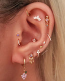 Crystal Lotus Hoop Huggie Earrings - Multiple Ear Piercing Ideas - www.Impuria.com