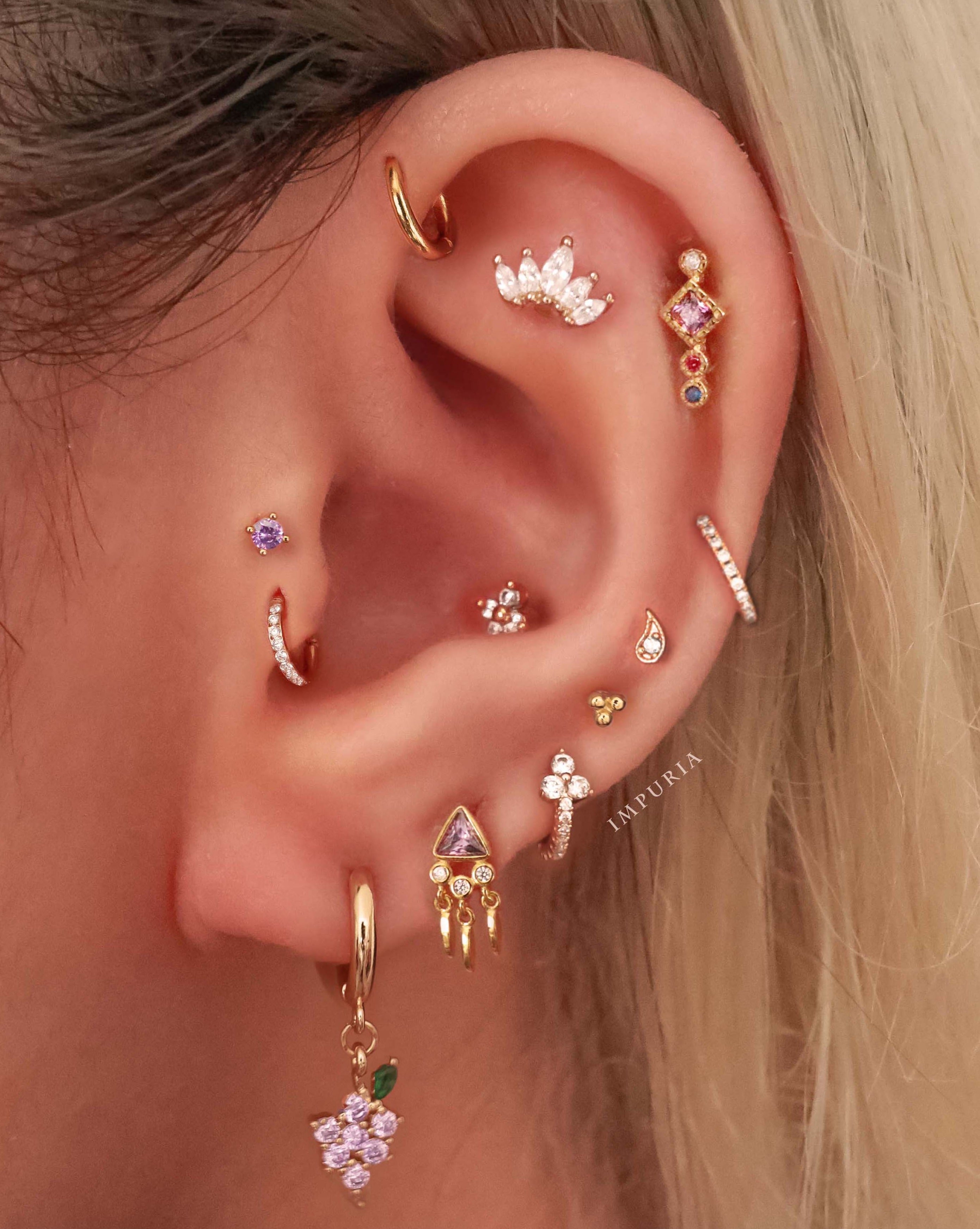 Trinity Polished Triple Ball Milgrain Ear Piercing Stud
