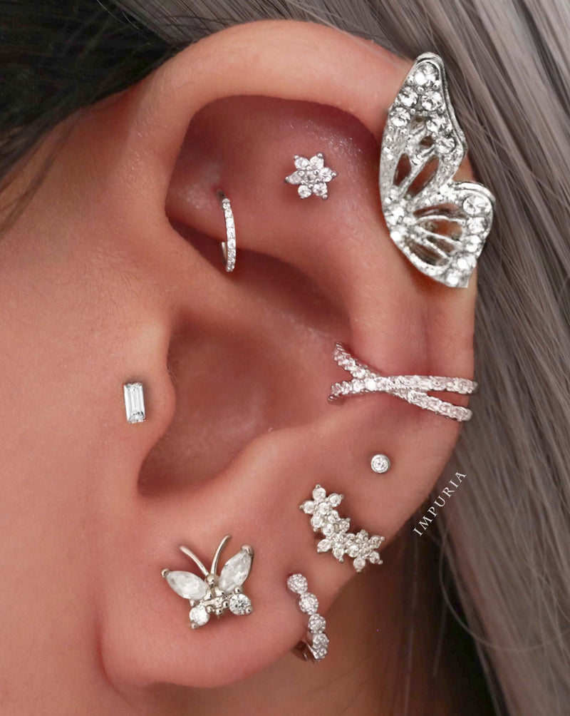 Cute Multiple Butterfly Ear Piercing Ideas for Women Crystal Bezel Cartilage Helix Tragus Lobe Earring Stud - www.Impuria.com