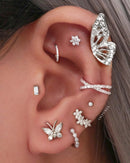 Floral Flower Ear Curation Piercing Ideas Triple Flower Cartilage Helix Conch Flat Earring Stud - www.Impuria.com