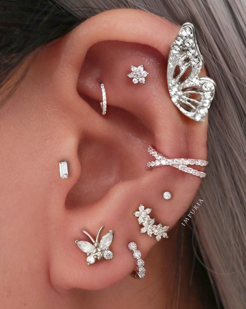Double butterfly lobe earrings cartilage helix stud Cute ear piercing curation ideas- www.Impuria.com