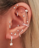 Cute Celestial Star Zodiac Ear Piercing Curation Crystal Pave Cartilage Helix Tragus Lobe Huggie Hoops - aros para perforar orejas - www.Impuria.com