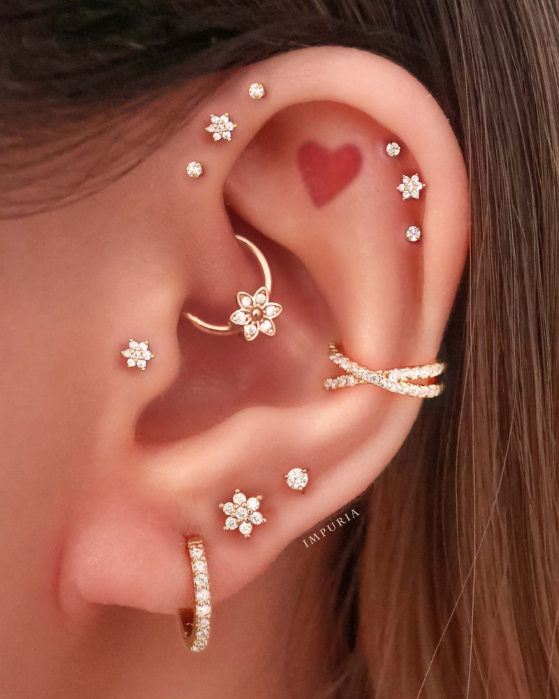 Ava Triple Prong Crystal 14K Gold Earring Studs