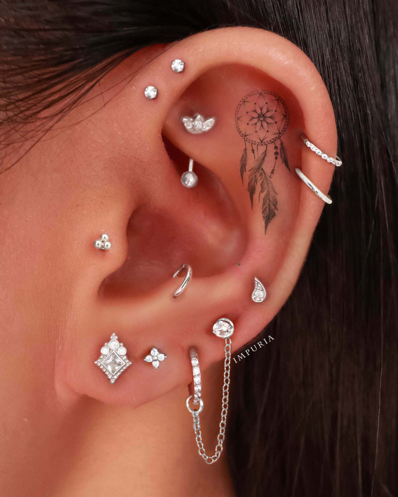 Enya Crystal Milgrain Ear Piercing Earring Stud Set