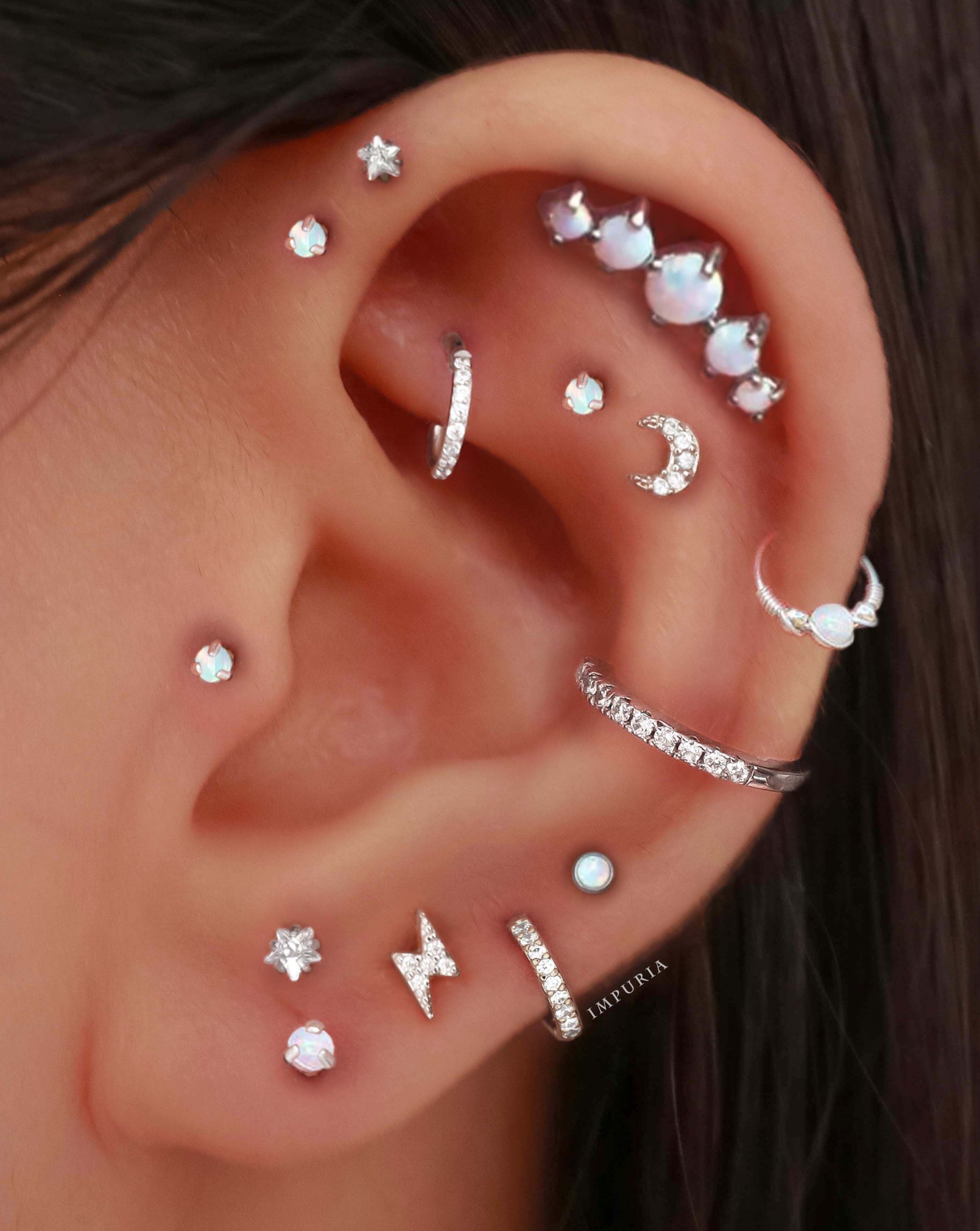 Opal Cartilage Earring Celestial Star Ear Piercing Ideas Helix Tragus Stud - Ideas para perforar la oreja - www.Impuria.com #earpiercings