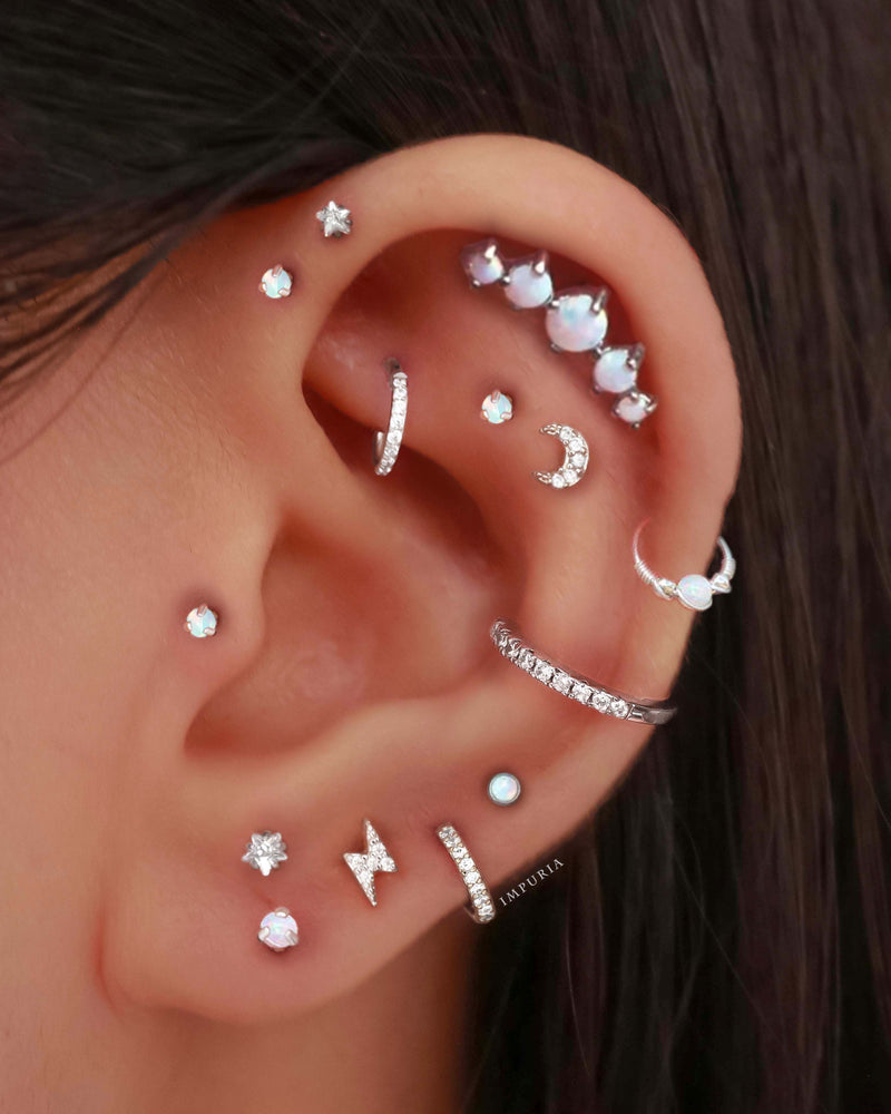 Celestial Opal Star Moon Ear Piercing Jewelry Ideas for Women with Ear Tattoo- Crystal Pave Cartilage Helix Tragus Conch Rook Earring Ring Hoop - Ideas para perforar la oreja - www.Impuria.com