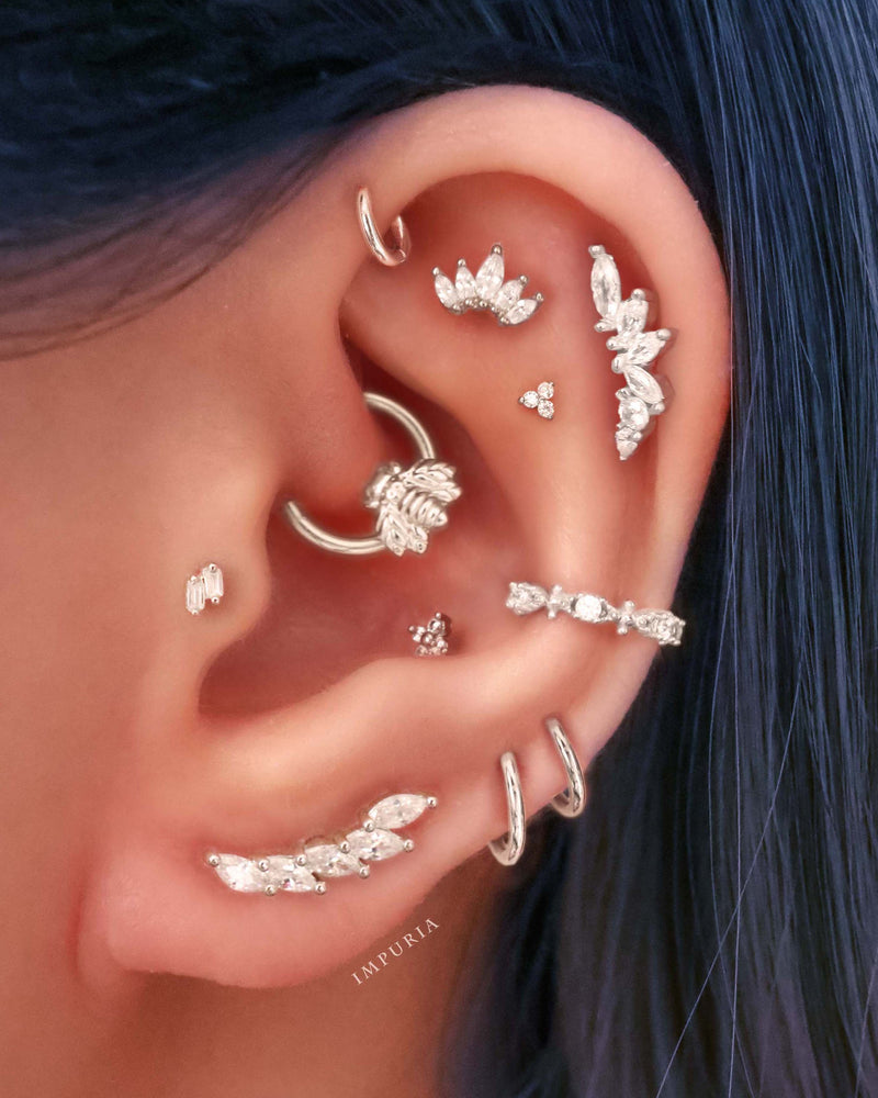 Trine Triple Crystal Threaded 14K Gold Earring Stud