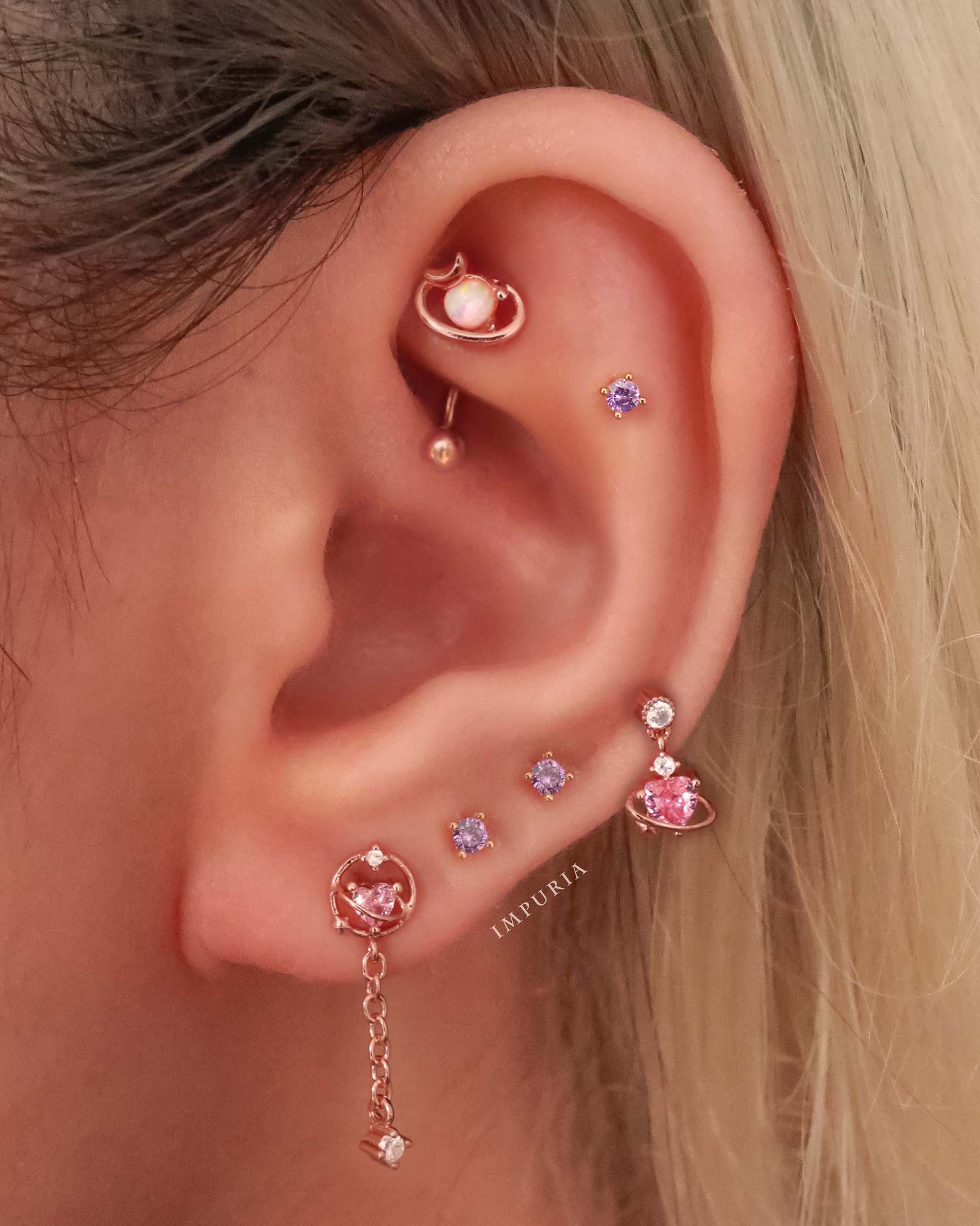 Opal Planet Moon Rook Earring Rose Gold Curved Barbell Ear Piercing Ideas for Women - www.Impuria.com