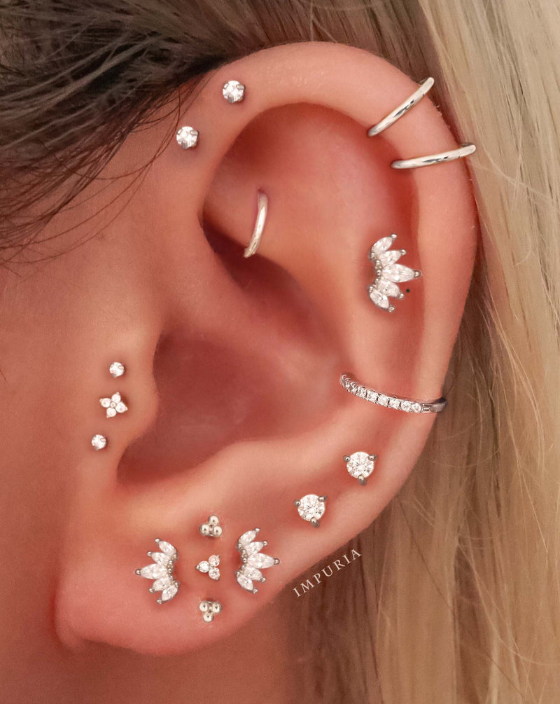 Silver Ear Stack Piercing Jewelry Ideas Cartilage Helix Tragus Rook Conch Lobe Clicker Hoop Earring - www.Impuria.com