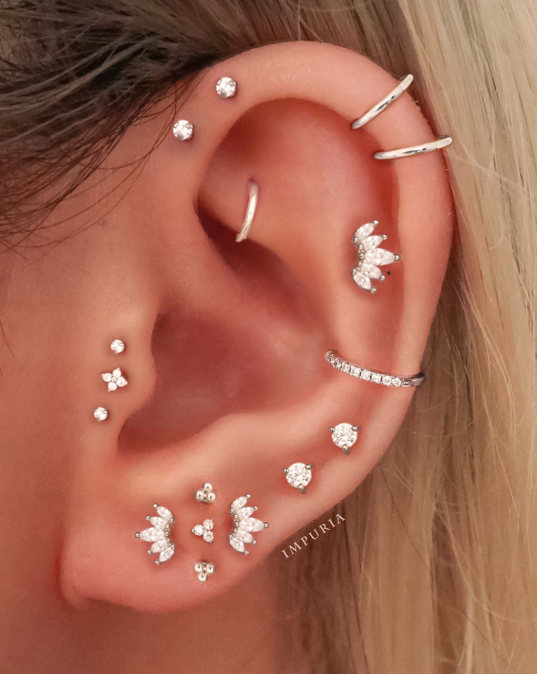 Pretty Multiple Ear Piercing Curation Ideas for Women Trinity Beaded  Silver Stainless Steel Cartilage Earring Stud - www.Impuria.com #earpiercings