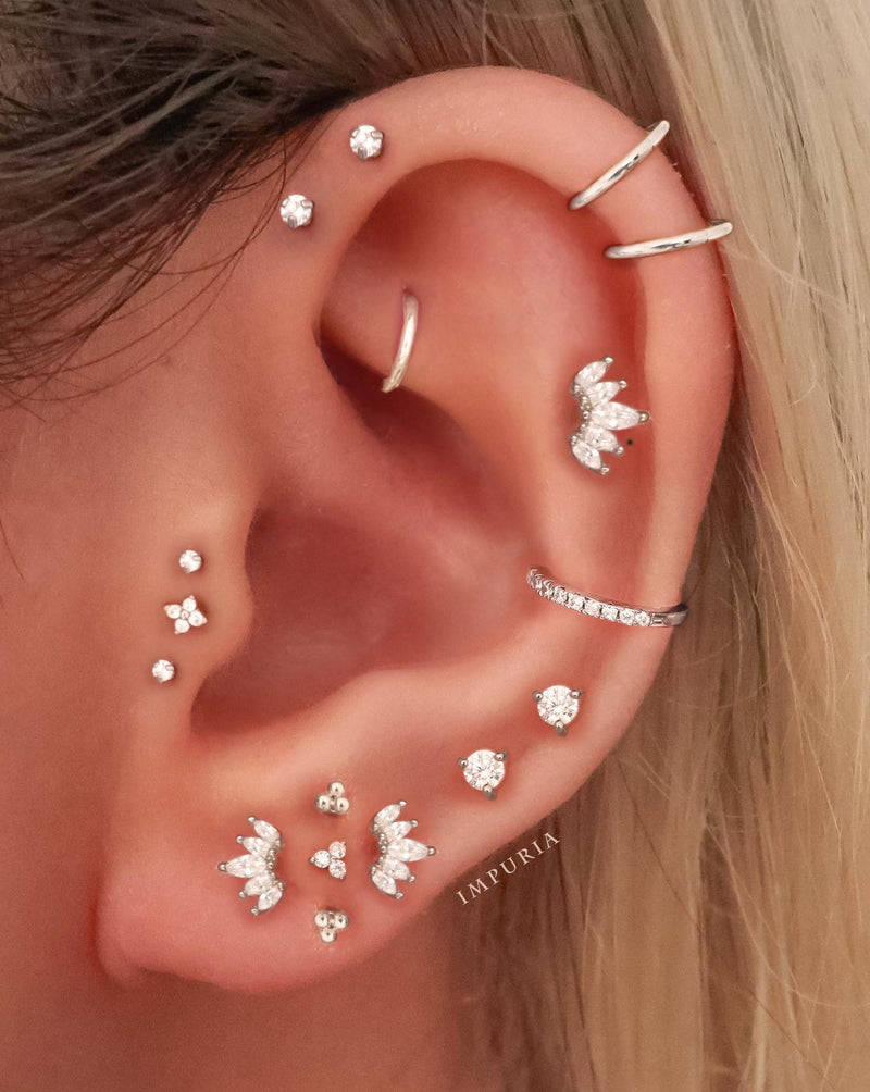 Pretty Multiple Ear Piercing Curation Ideas for Women Trinity Beaded  Silver Stainless Steel Cartilage Earring Stud - www.Impuria.com