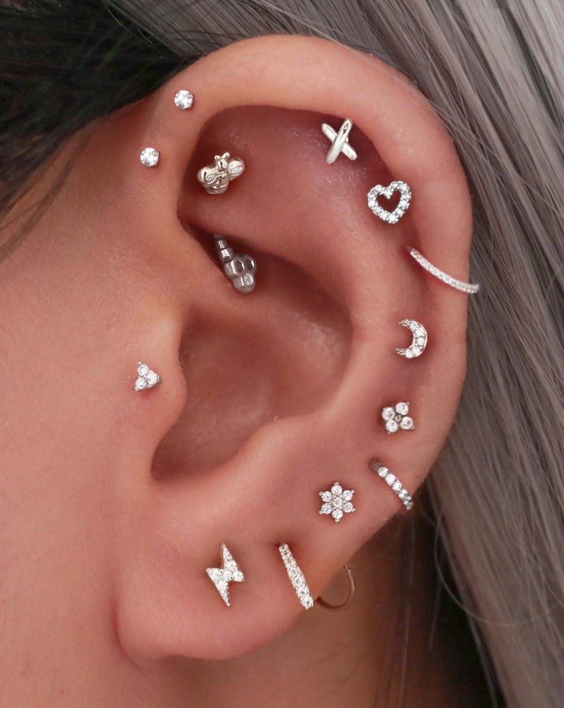 Clover Cartilage Piercing Jewelry Helix Tragus Flat Lobe Earring Stud - Ideas para perforar la oreja - www.Impuria.com