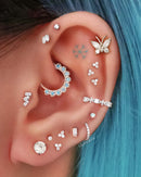 Unique Silver Butterfly Ear Piercing Ideas - Crystal Pave Cartilage Helix Tragus Conch Lobe - ideias de piercing na orelha - www.Impuria.com