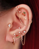 Kissa Chain Threaded Prong Stud Crystal Hinged Segment Hoop Ring Clicker Ear Piercing Earring Set