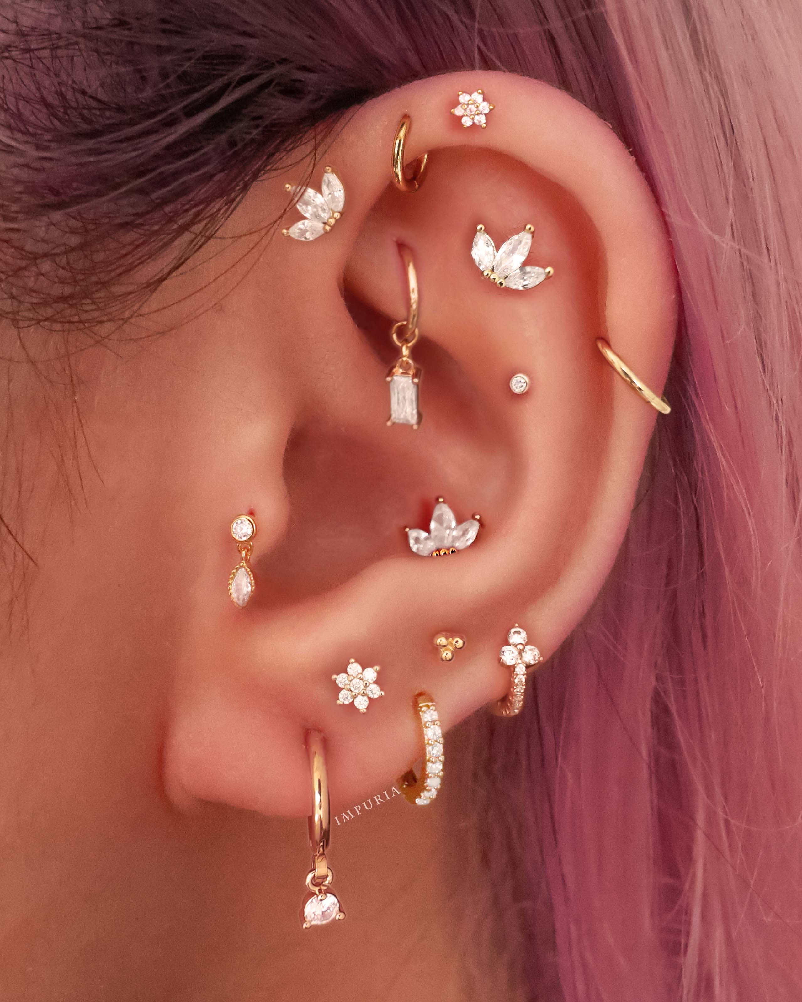 Cute Multiple Ear Piercing Curation Ideas for Women - Triple Marquise Cartilage Earring Stud - www.Impuria.com #earpiercings