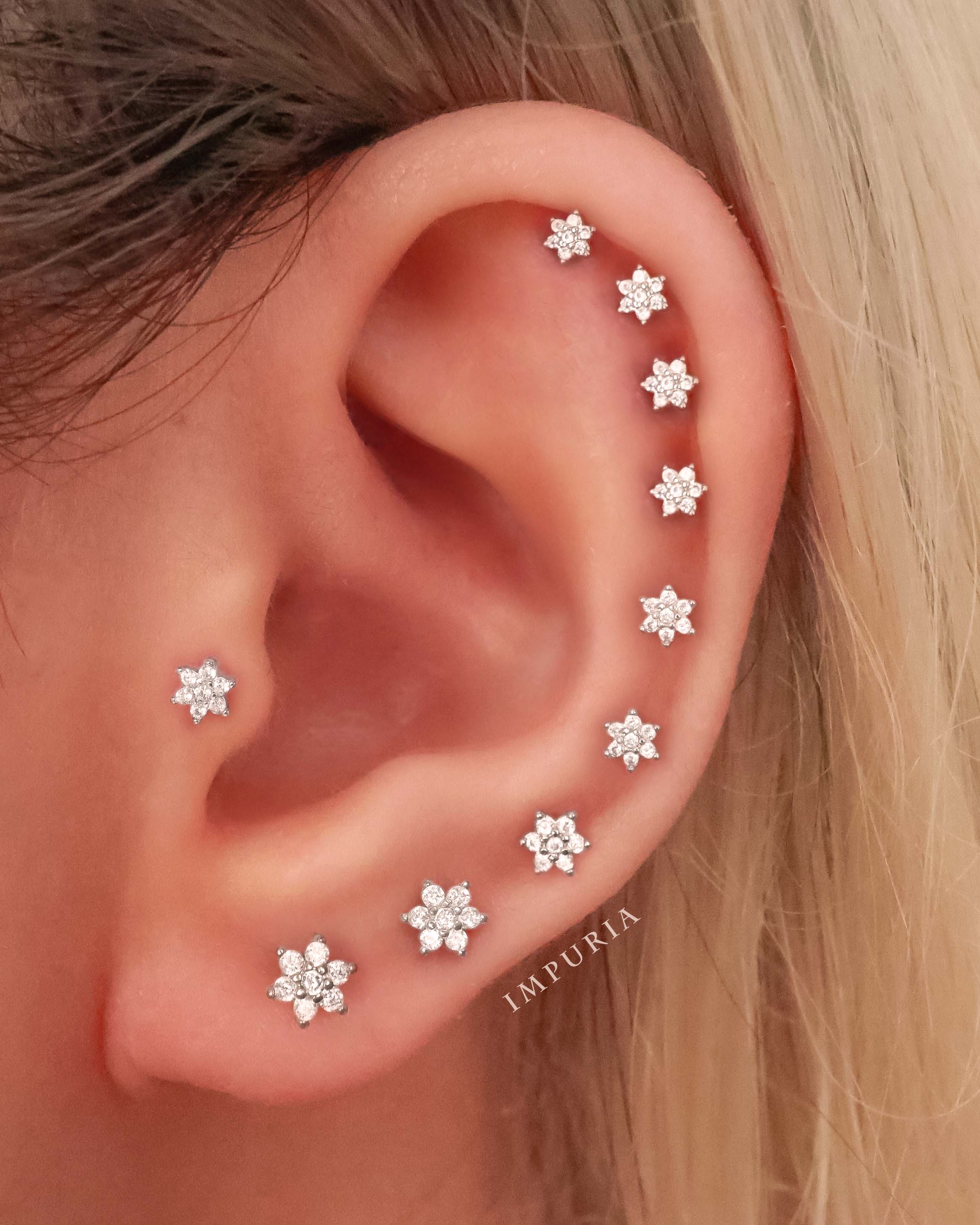 Flower Cartilage Helix Ear Piercing Jewelry Earring Stud - pendiente de cartílago de flor - www.Impuria.com #earpiercings 