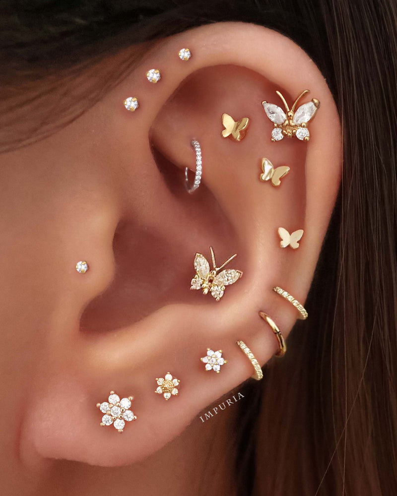 Solid Gold 14K Cartilage Earrings Helix Ring Clicker 16G Pretty Butterfly Impuria Ear Piercing Jewelry