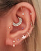 Jiro Chain Lotus Stud Crystal Hinged Segment Hoop Ring Clicker Ear Piercing Earring Set