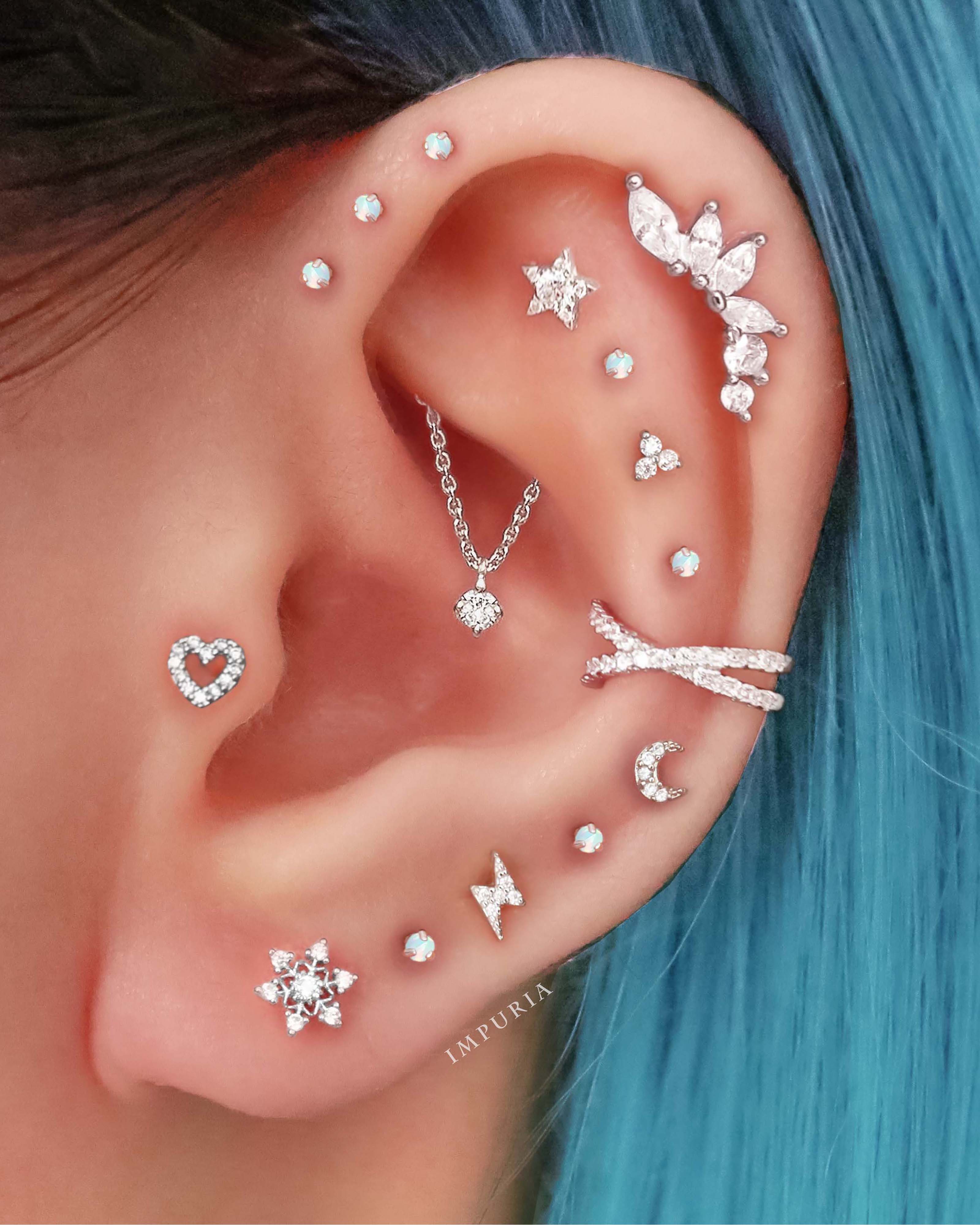 Cluster Leaf Cartilage Helix Earring Stud Multiple Ear Piercing Ideas for Women for Females - www.Impuria.com #earpiercings