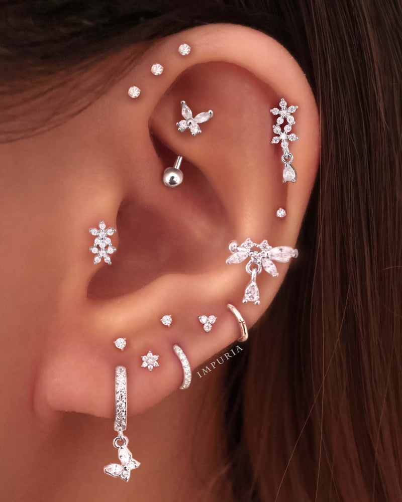 14K Solid Gold Stud Earrings Cute Floral Flower Ear Piercing Curation Ideas for Women - www.Impuria.com