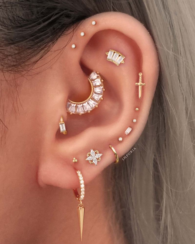 Toki Crystal Threaded Bezel Ear Piercing Earring Stud Set