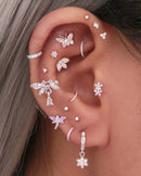 Meadow Crystal Flower Dangle Polished Eternity Hoop Huggie Earrings