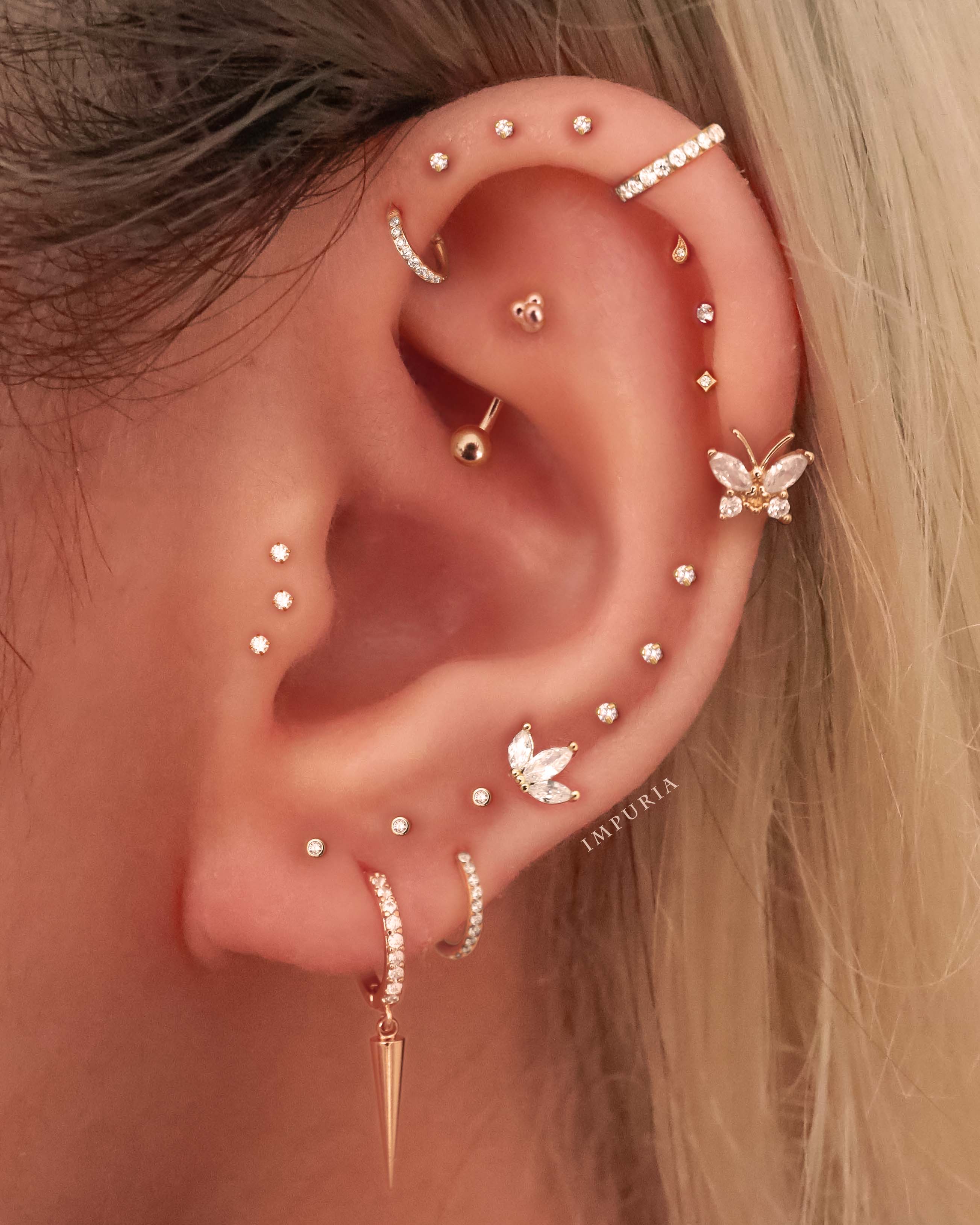 Pretty Multiple All the Way Around Cartilage Ear Piercing Earring Studs for Women - www.Impuria.com #earpiercings