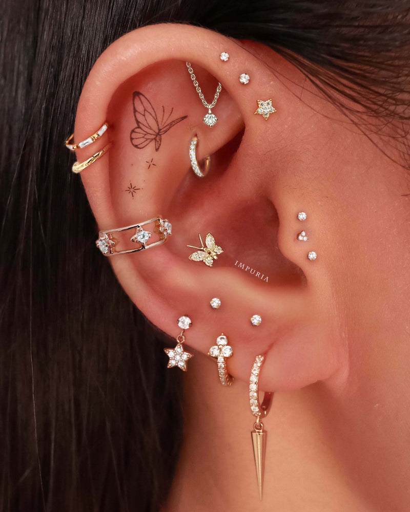 Vega Crystal Star Dangle Ear Piercing Earring Stud Set