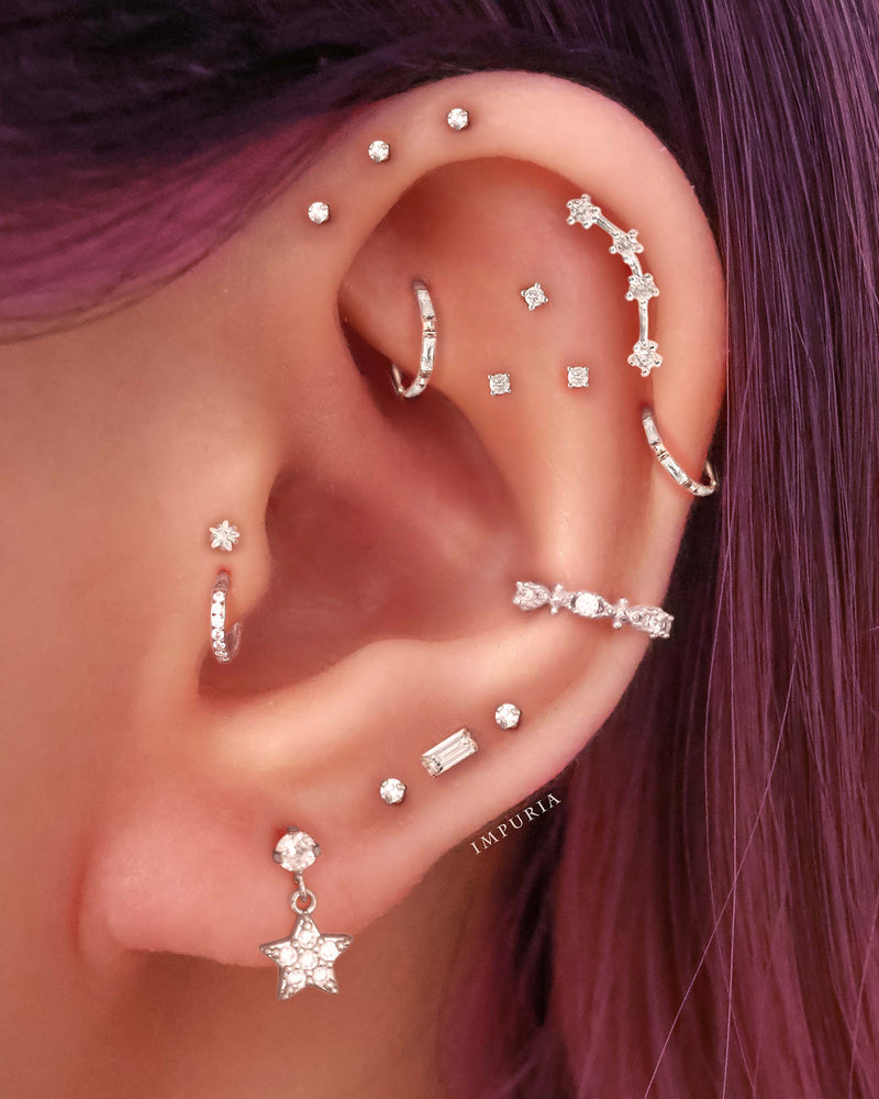 Pretty Constellation Multiple Ear Piercing Curation Ideas for Women Silver Star Cluster Cartilage Earrings - www.Impuria.com