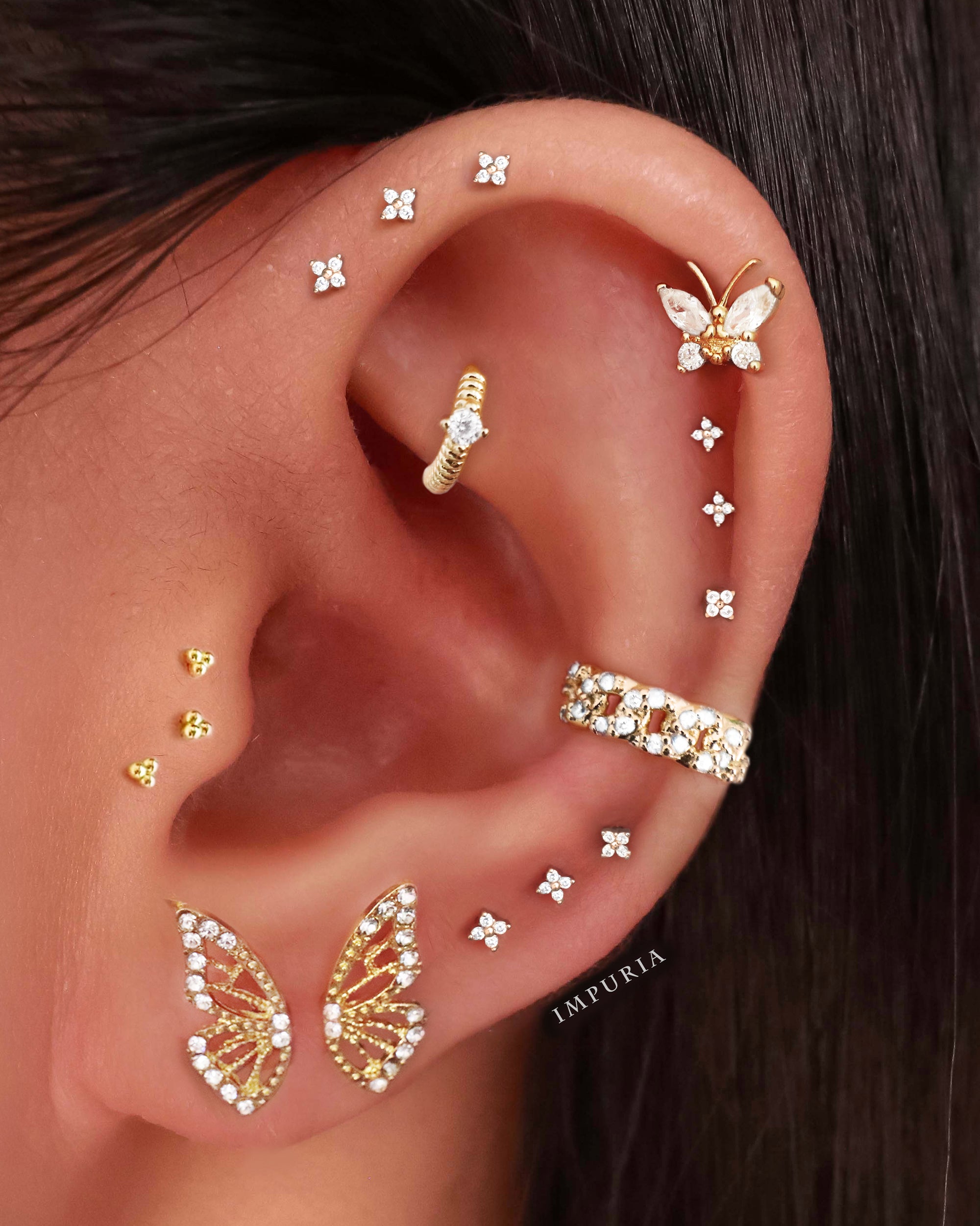 Trinity Polished Triple Ball Milgrain Ear Piercing Stud