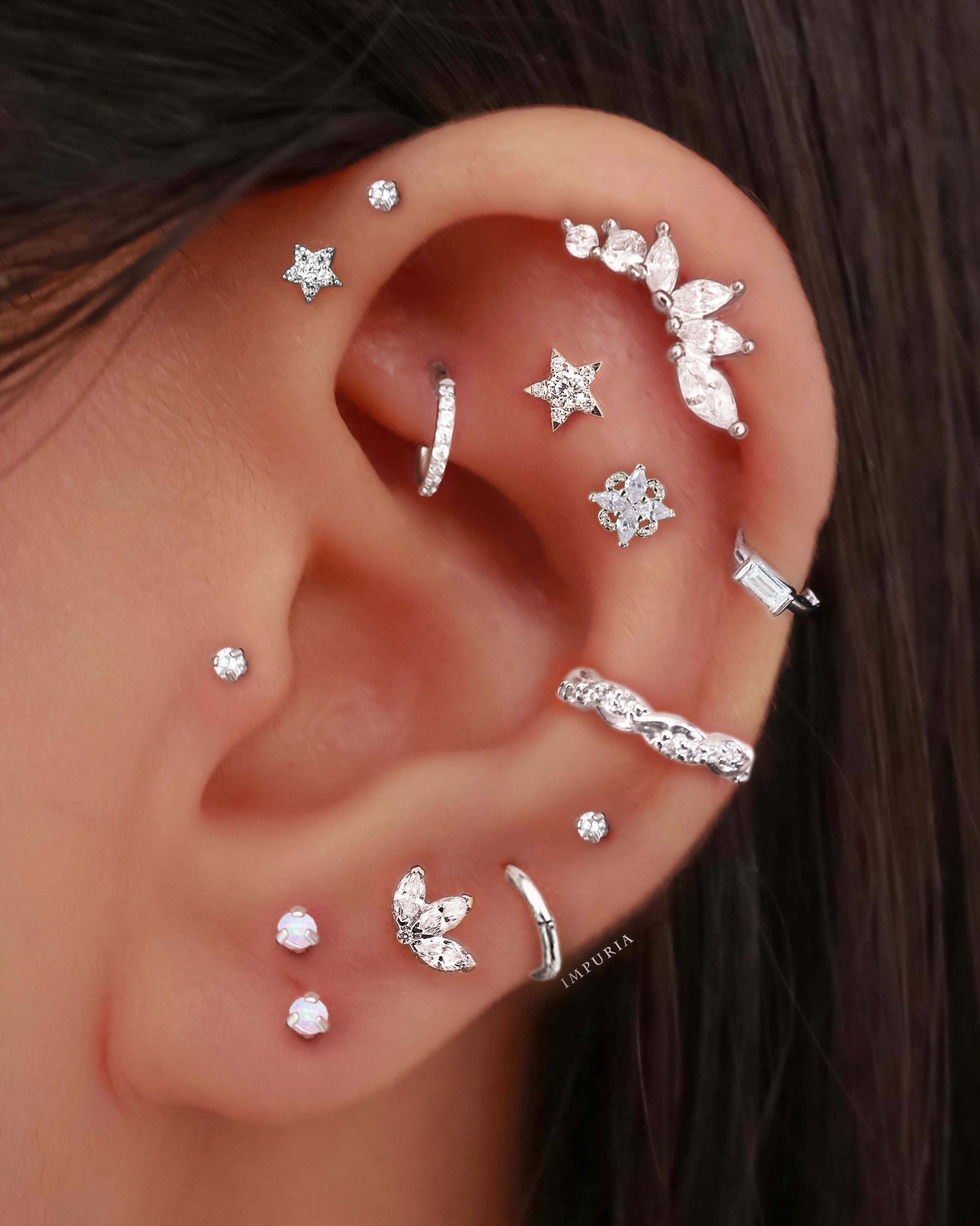 Pretty Multiple Ear Piercing Curation Ideas for Women - Rook Hoop Ring Earring Silver 16G - www.Impuria.com #earpiercings