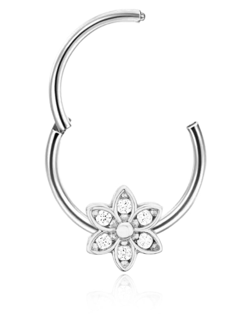 Pretty Crystal Floral Flower Daith Ear Piercing Hoop Ring - www.Impuria.com