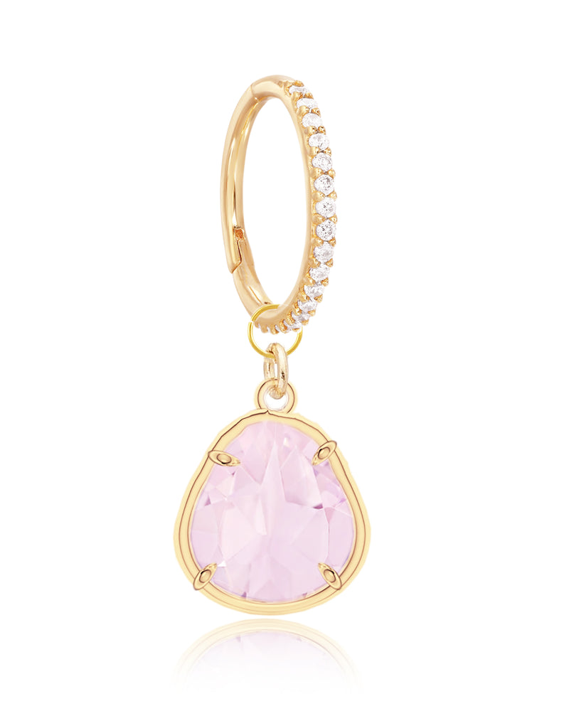 Jewel Pink Quartz Crystal Gemstone Drop Hinged Segment Hoop Ring Clicker