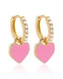 Sweetheart Enamel Heart Charm Drop Crystal Pave Eternity Hoop Huggie Earrings
