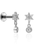 Cute Crystal Flower Crystal Drop Ear Piercing Earring Studs for Cartilage, Helix, Tragus Conch in Gold or Silver - www.Impuria.com