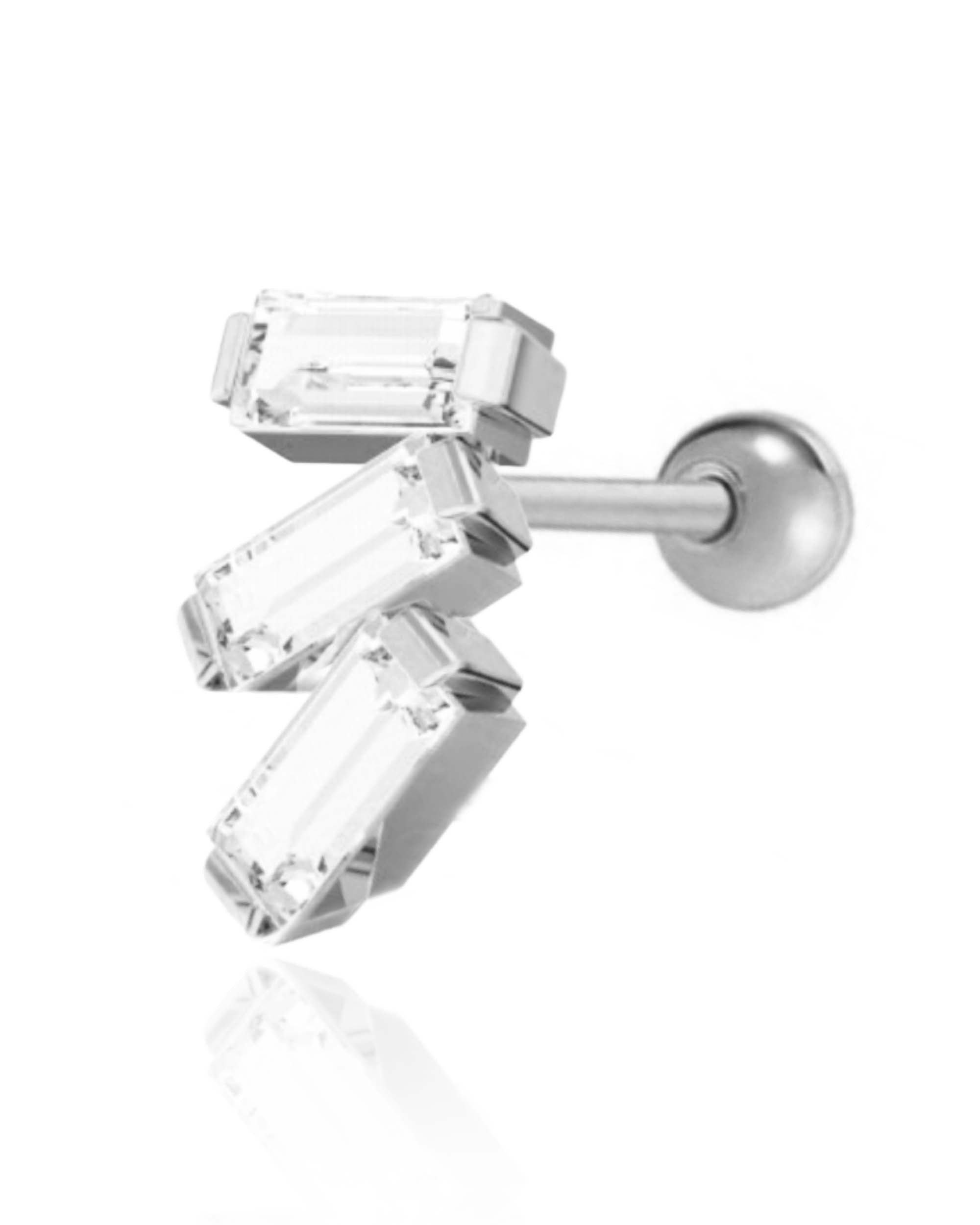 Triple Baguette Cluster Cartilage Earring Stud Helix Ear Piercing in Gold or Silver - www.Impuria.com
