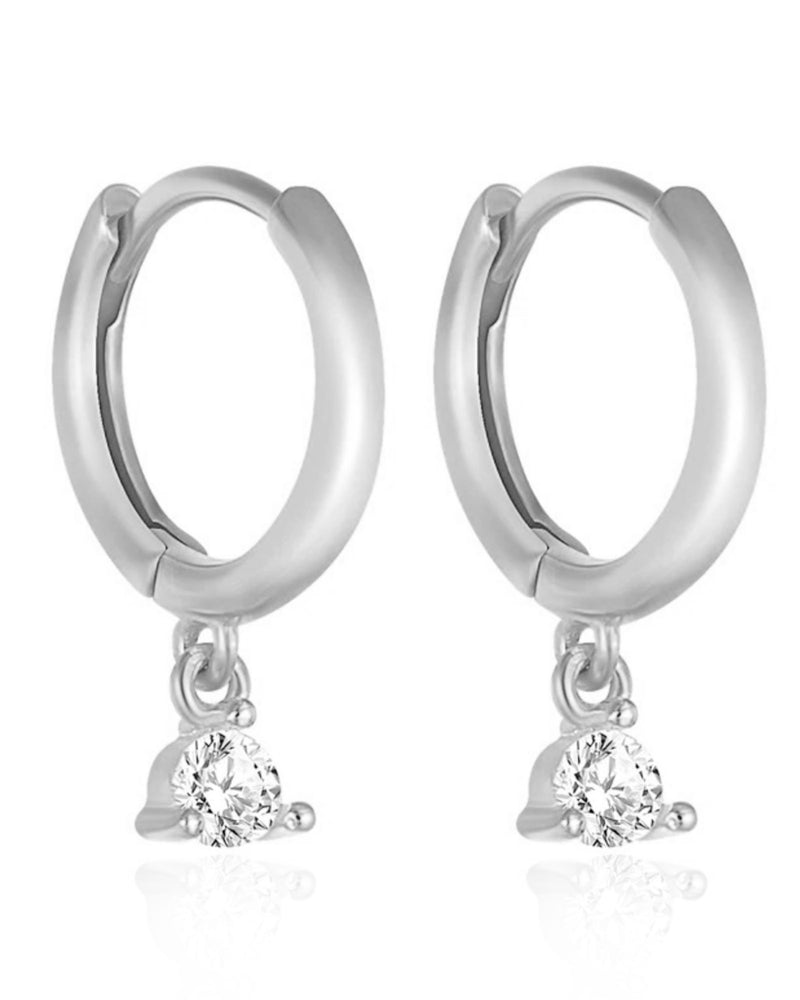 Cute Crystal Drop Hoop Huggie Earrings Classy Fashion Jewelry in Silver - www.Impuria.com