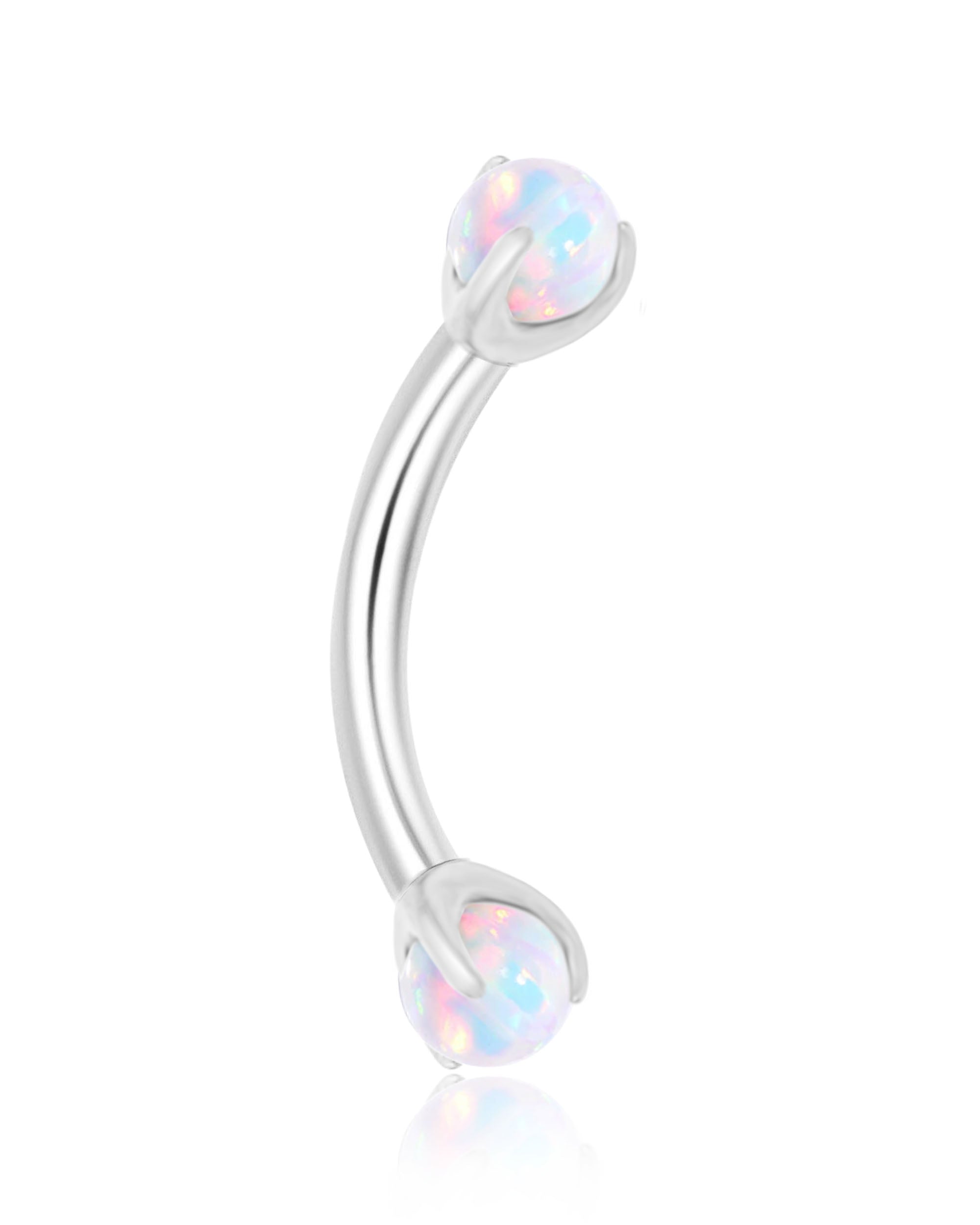 thumbnail image 2 of 16G Prong Set Opal Stone Curve Barbell Eyebrow Ring | Lip Rook Snug Piercing Jewelry 2 of 2