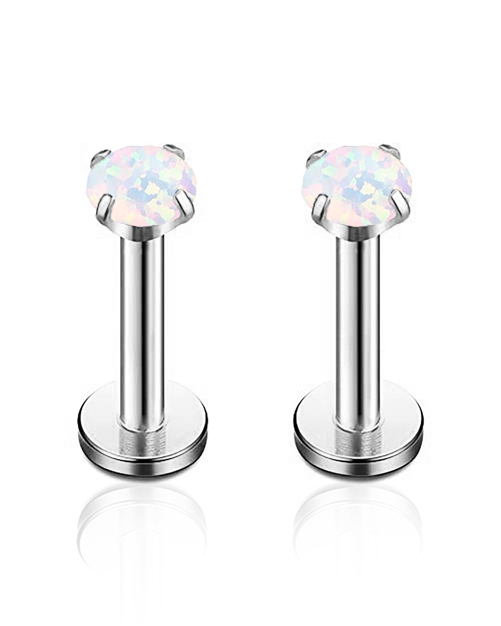 Cute Opal Ear Piercing Jewelry Round Circle Cartilage Helix Tragus Ear Lobe Earring Stud 2mm 2.5mm 3mm in Silver - www.Impuria.com
