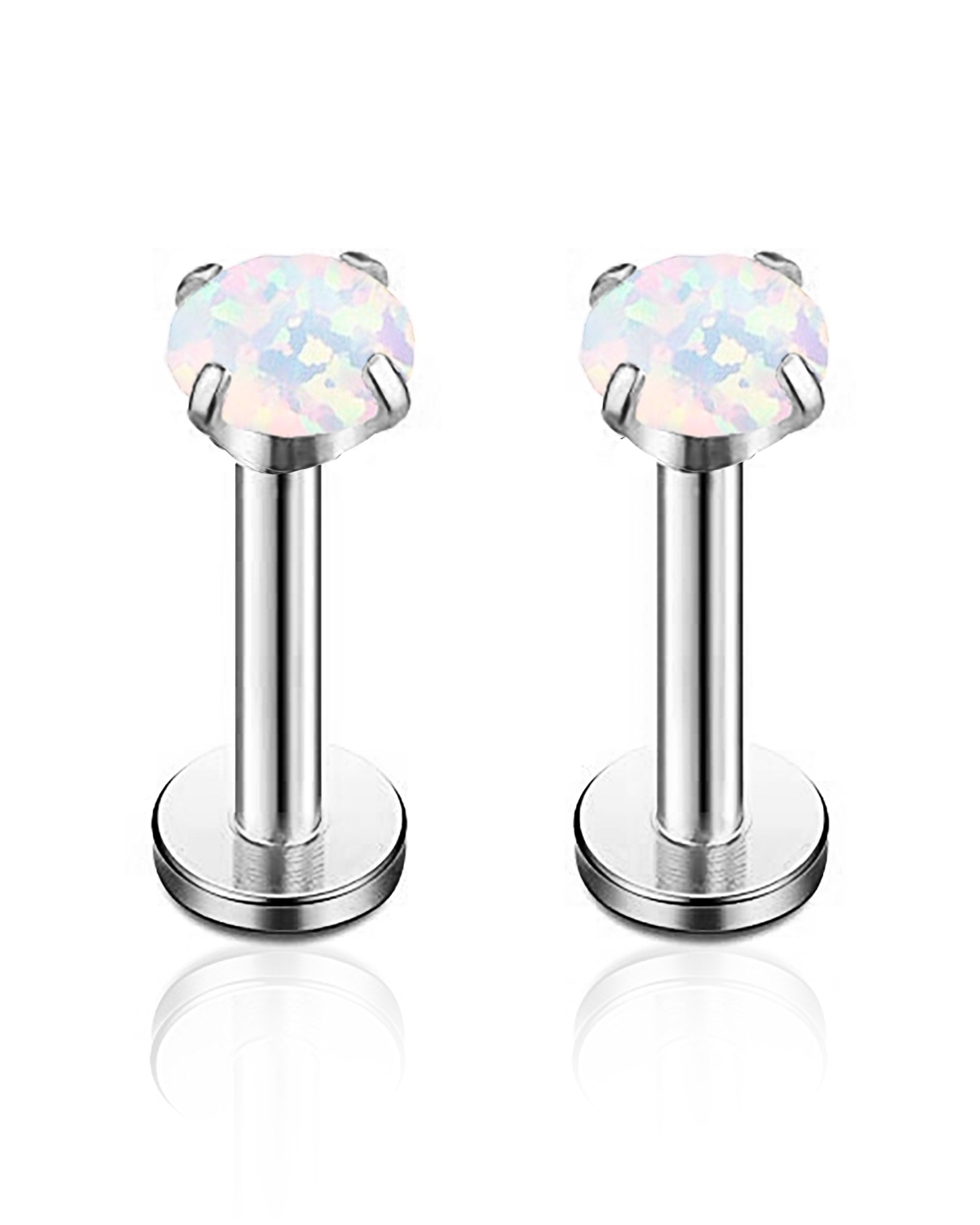 Cute Opal Ear Piercing Jewelry Round Circle Cartilage Helix Tragus Ear Lobe Earring Stud 2mm 2.5mm 3mm in Silver - www.Impuria.com