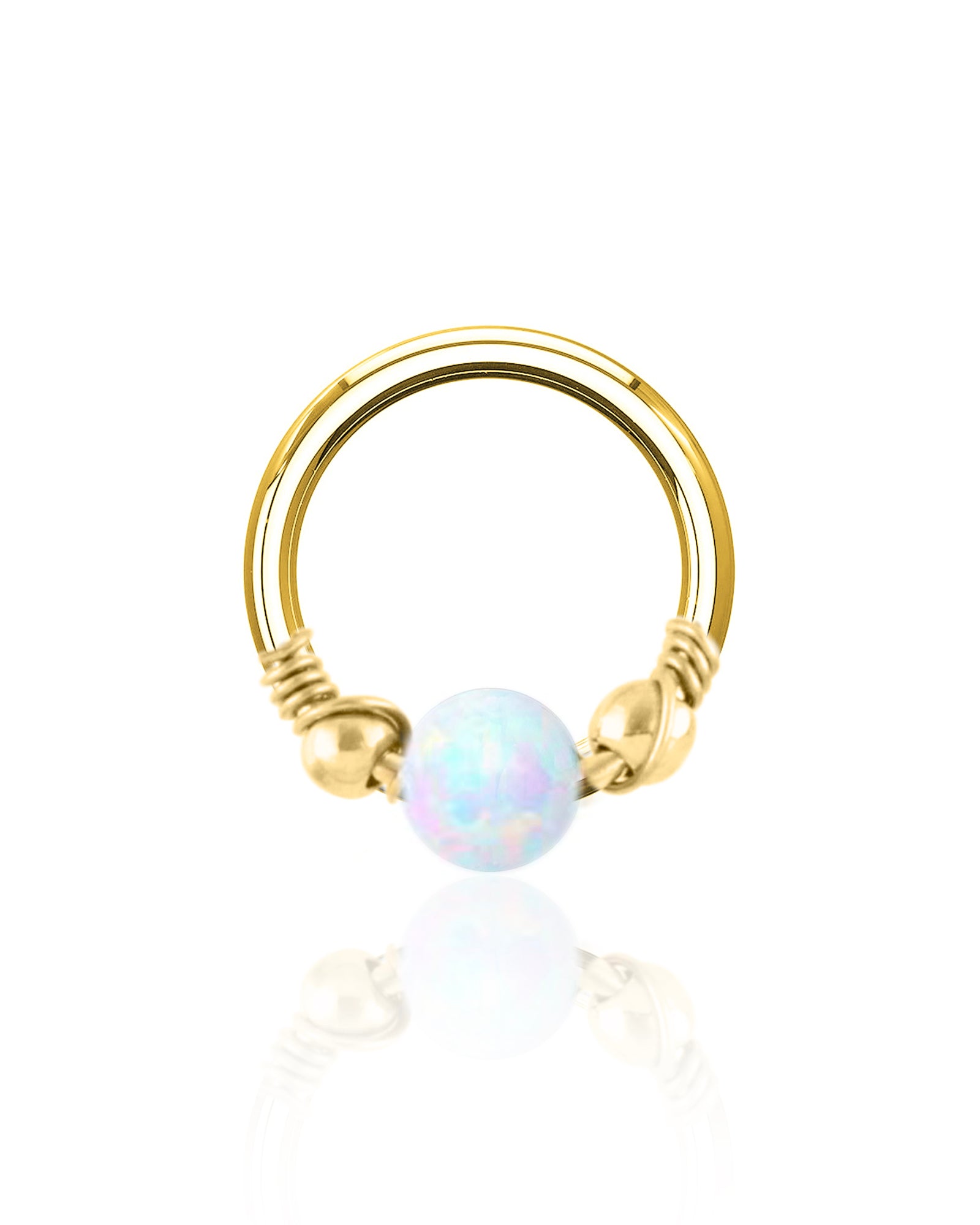 Wire Wrapped Opal Ball Ear Piercing Ring Hoop Clicker for Cartilage Helix Conch Tragus Rook Piercings - www.Impuria.com