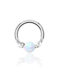 Wire Wrapped Opal Ball Ear Piercing Ring Hoop Clicker for Cartilage Helix Conch Tragus Rook Piercings - www.Impuria.com